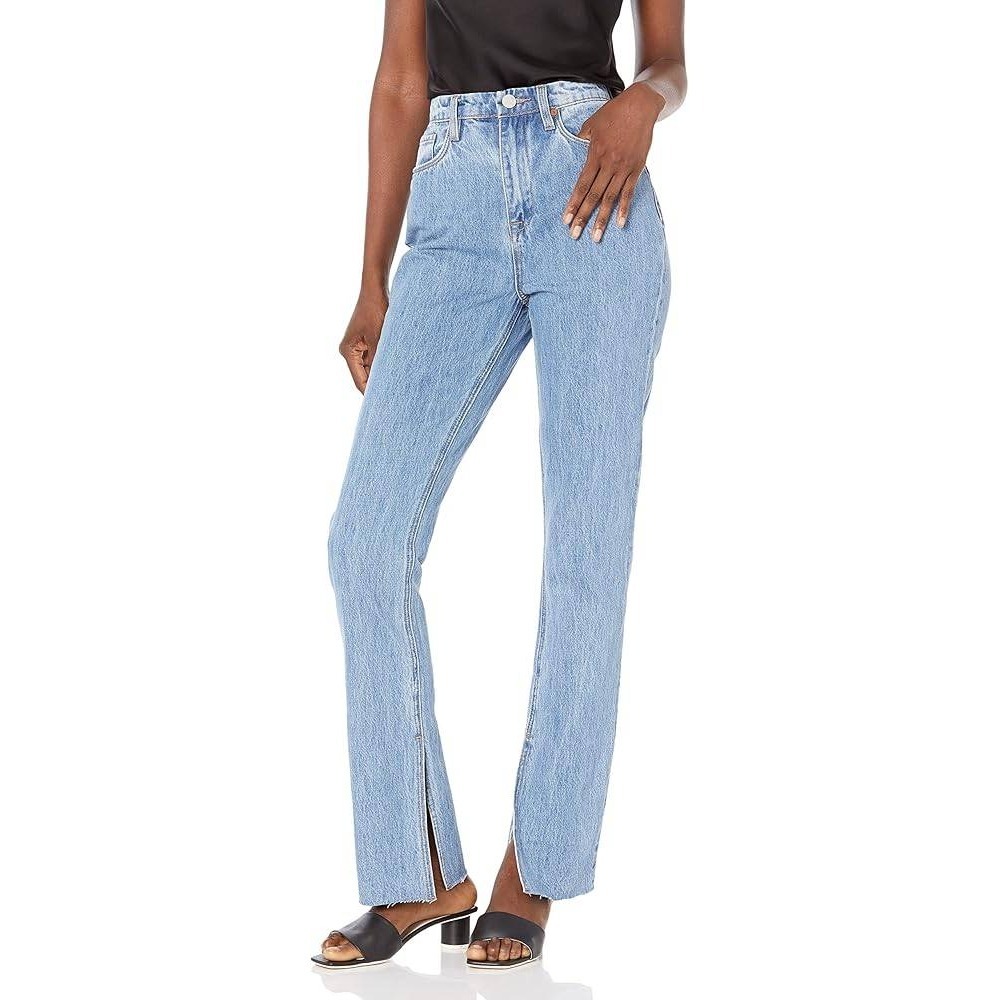 $148 NWT Blank NYC The Cooper Slim Straight Leg Jeans 30 Light Wash Slit Hem